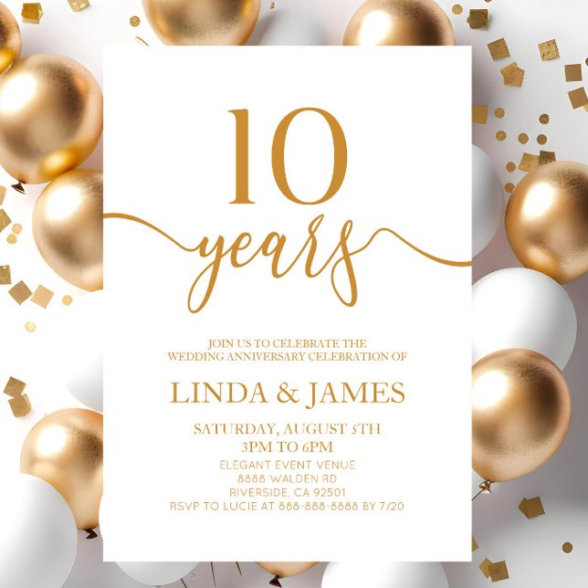 Minimalist Champagne 10th Wedding Anniversary Invitation (Creator Uploaded)