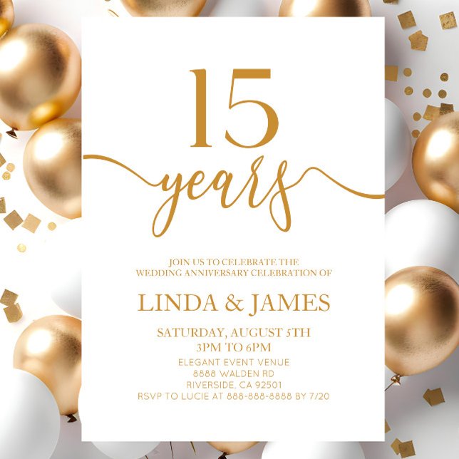Minimalist Champagne 15th Wedding Anniversary Invitation (Creator Uploaded)