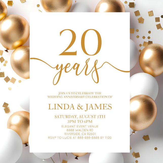 Minimalist Champagne 20th Wedding Anniversary Invitation (Creator Uploaded)