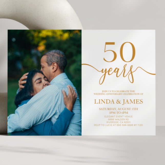 Minimalist Champagne 50th Wedding Anniversary Invitation (Creator Uploaded)