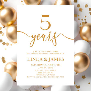 Minimalist Champagne 5th Wedding Anniversary Invitation