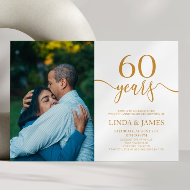 Minimalist Champagne 60th Wedding Anniversary Invitation (Creator Uploaded)