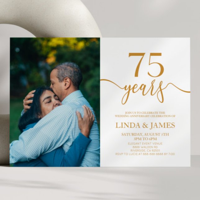 Minimalist Champagne 75th Wedding Anniversary Invitation (Creator Uploaded)