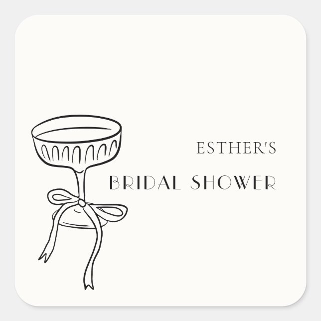 Minimalist Champagne Bow Bridal Shower Favour Square Sticker (Front)