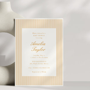 Minimalist Champagne Stripe Classic Baby Shower Invitation