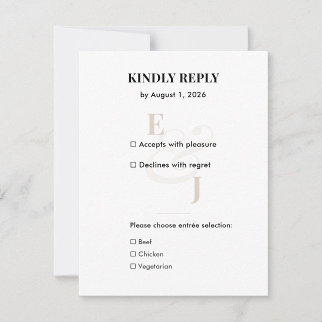Minimalist Champagne Wedding RSVP Card | QR Code (Front)