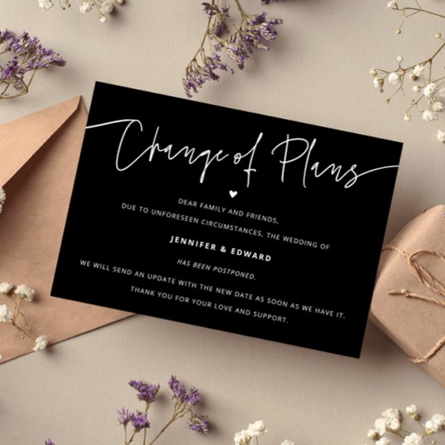 Minimalist Change Of Plans Wedding Update Black Invitation (Creator Uploaded)