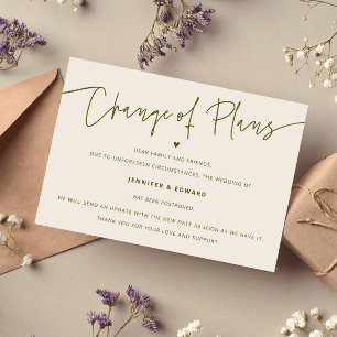 Minimalist Change Plans Wedding Update Cream Invitation