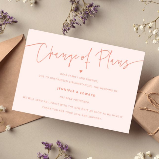 Minimalist Change Plans Wedding Update Peach Invitation (Creator Uploaded)