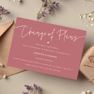 Minimalist Change Plans Wedding Update Pink Invitation