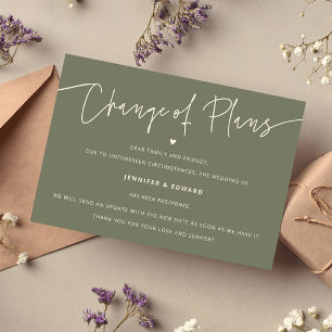 Minimalist Change Plans Wedding Update Sage Green Invitation
