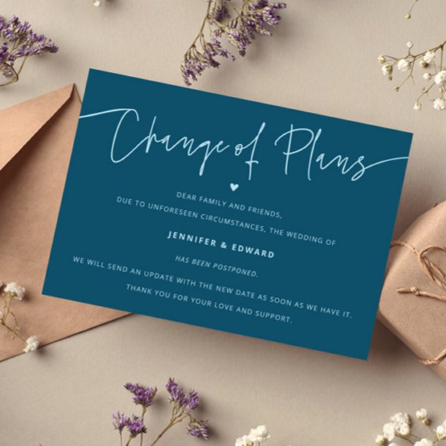 Minimalist Change Plans Wedding Update Teal Invitation (Creator Uploaded)