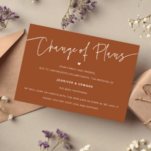 Minimalist Change Plans Wedding Update Terracotta Invitation