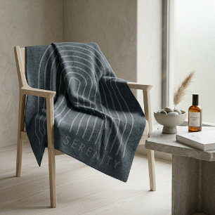 Minimalist Charcoal Blue Arch Line Art Quiet Luxur Fleece Blanket