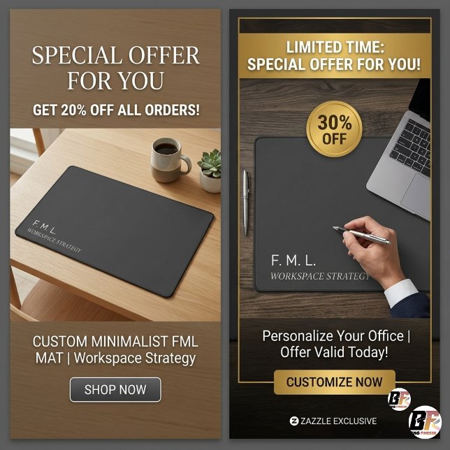 Minimalist Charcoal Grey Custom Monogram Corporate Desk Mat (#ordernow)