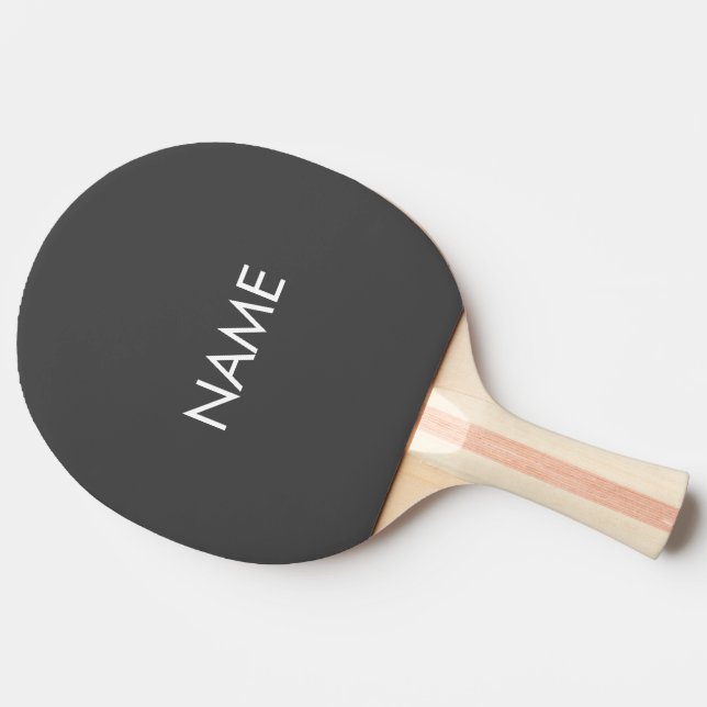 Minimalist charcoal grey custom name text monogram ping pong paddle (Side)