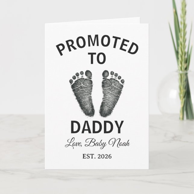 Minimalist Charcoal Ink Promoted To Daddy Custom Card (Front)