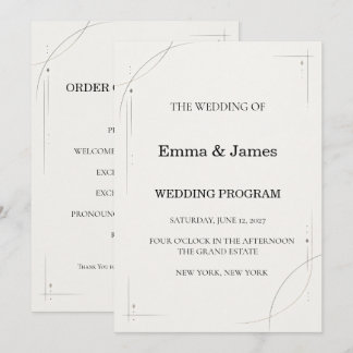 Minimalist Charcoal Line Wedding Ceremony Program Programme