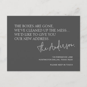 Minimalist Charcoal New Address Moving Announcement Postcard