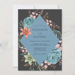 Minimalist Charcoal Slate Lily Wedding Invitation