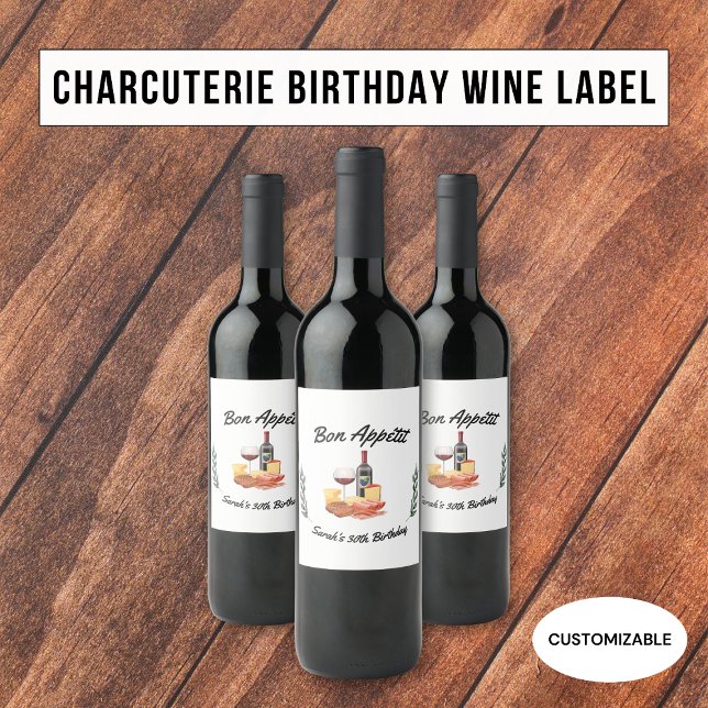 Minimalist Charcuterie and Wine Picnic Birthday Label (Creator Uploaded)