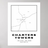 Minimalist Charters Towers Map with Coordinates