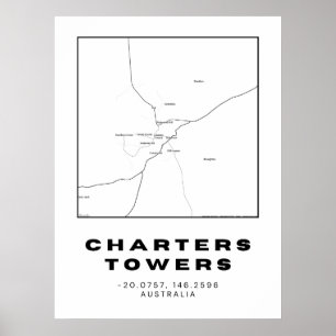 Minimalist Charters Towers Map with Coordinates Poster