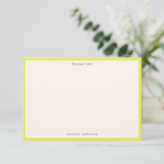 Minimalist Chartreuse Border Personalised Name Thank You Card (Standing Front)