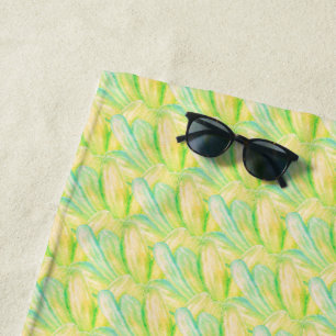 Minimalist Chartreuse Impressionist Floral Beach Towel