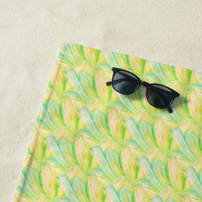  Minimalist Chartreuse Impressionist Floral  Beach Towel (In Situ)