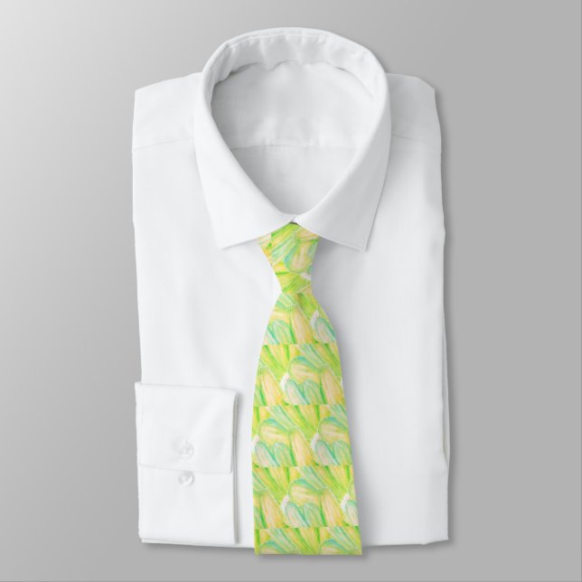  Minimalist Chartreuse Impressionist Floral  Tie (Tied)