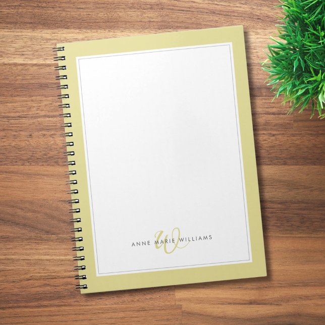 Minimalist Chartreuse Two Border Monogram  Notebook (Creator Uploaded)