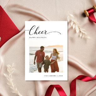 Minimalist Cheer Modern Beach Family Photo Holiday Card