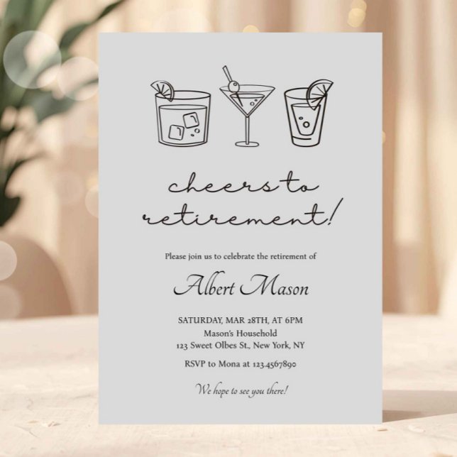 Minimalist Cheers to Retirement Cocktail Invitation (retirement invitation, retirement party decor, farewell party invite, retirement celebration, funny )