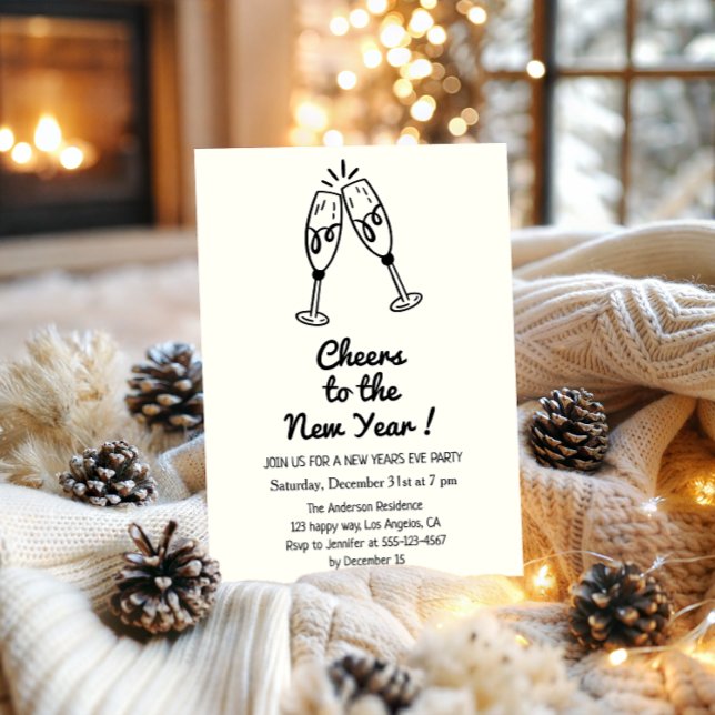 Minimalist “Cheers to the New Year” Champagne  Invitation (Creator Uploaded)