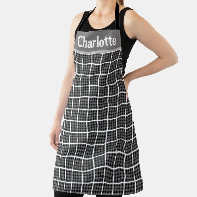 Minimalist Chequered Board Plaid Design Personalis Apron (Insitu)