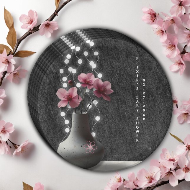 Minimalist Cherry Blossom Flowers Baby Shower Paper Plate (Creator Uploaded)