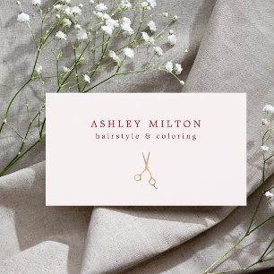 Minimalist Cherry Old White Faux Gold Scissors Business Card