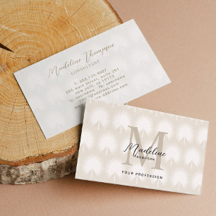Minimalist Chic Beige Anahaw Leaf Script Monogram Business Card