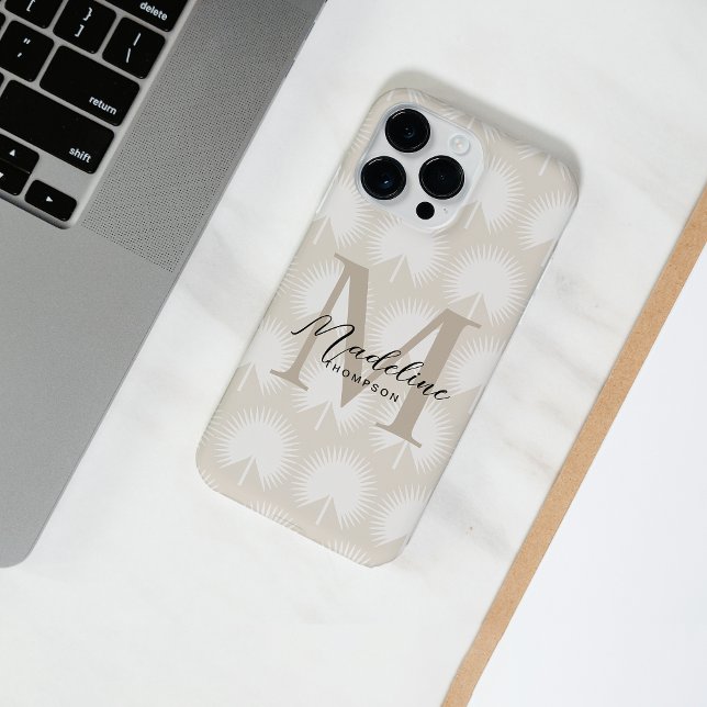 Minimalist Chic Beige Anahaw Leaf Script Monogram iPhone Case (Creator Uploaded)