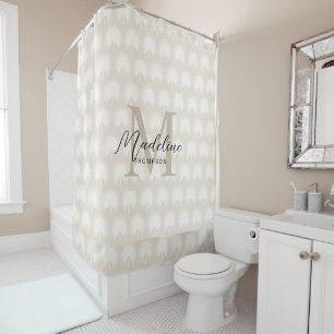 Minimalist Chic Beige Anahaw Leaf Script Monogram Shower Curtain