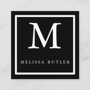 Minimalist Chic Black and White Modern Monogram Square Business Card