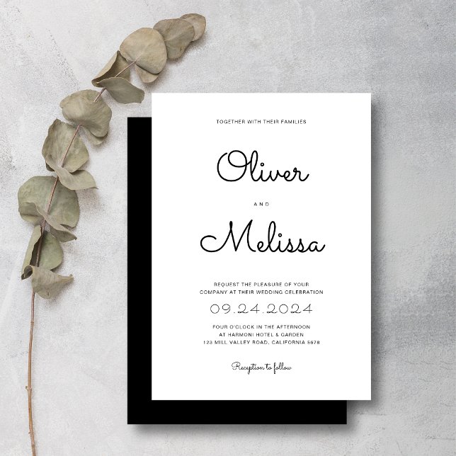 Minimalist Chic Black and White Script Wedding Invitation (Creator Uploaded)