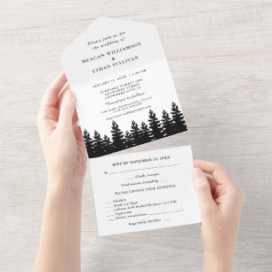 Minimalist Chic Black and White Wedding With RSVP All In One Invitation