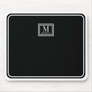 Minimalist Chic Black Monogram Double Boarder Mouse Pad