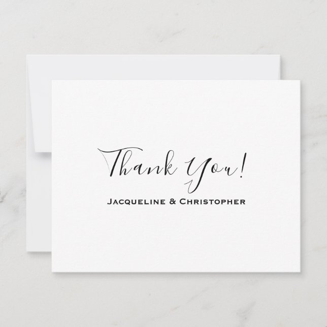 Minimalist Chic Black Script Personalised Wedding Thank You Card (Front)