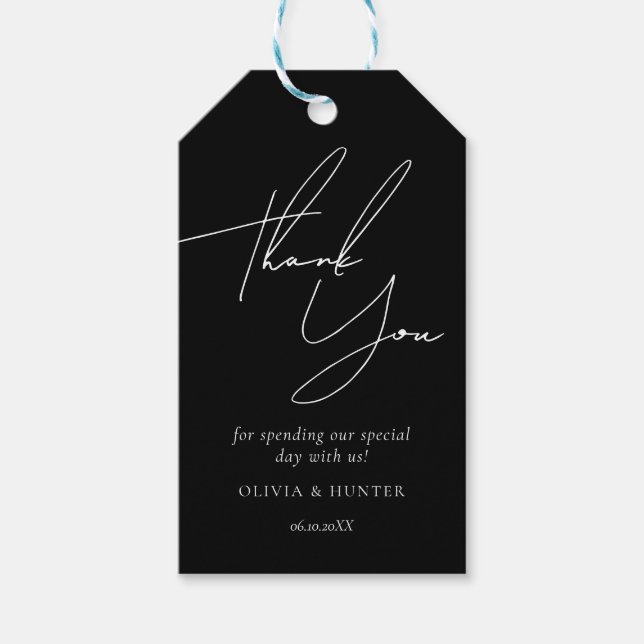 Minimalist Chic Black Wedding Favours Gift Tags (Front)