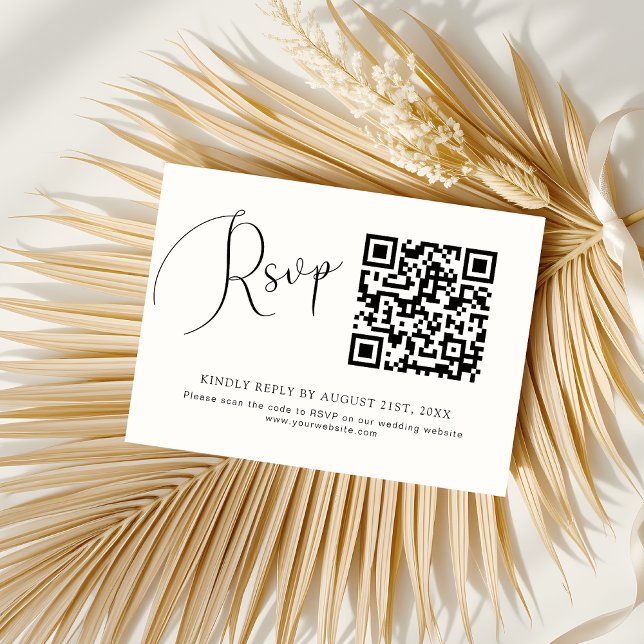 Minimalist Chic Black White QR Code Wedding RSVP Card (Creator Uploaded)