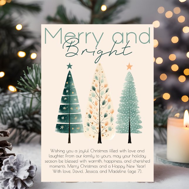 Minimalist Chic Boho Hand drawn Christmas Trees Holiday Card (Creator Uploaded)