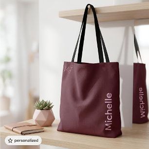 Minimalist Chic Burgundy & Blush Pink Custom Name Tote Bag